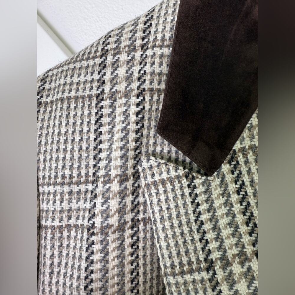 Vintage Choise Wool Tweed Plaid Double Breasted Blazer Suede Trim Size 8 - Picture 5 of 14